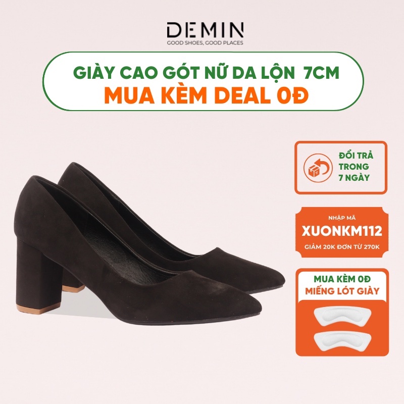 Giày Cao Gót Da Lộn DEMIN gót vuông cao 7cm kiểu dáng sang trọng lịch thiệp- DCG116