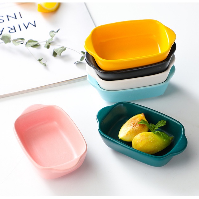 Chén sứ vuông đựng nước chấm sốt, gia vị tay cầm ngang 2 bên, đĩa nước chấm decor đẹp