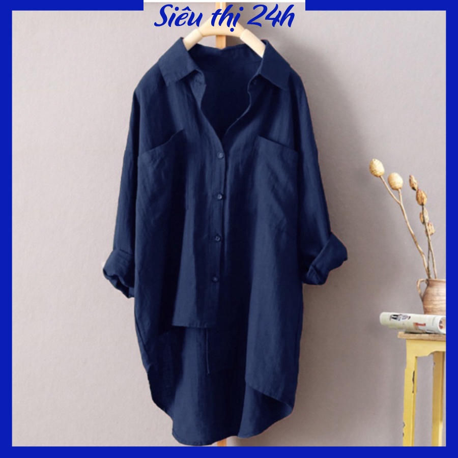 Áo sơ mi nữ dài tay form rộng bigsize chất liệu đũi Siêu thị 24 giờ, kiểu dáng độc lạ, sang chảnh SMH.31 | BigBuy360 - bigbuy360.vn