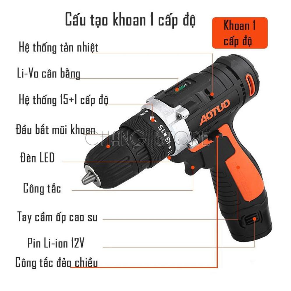 Máy Khoan Vặn Vít Không Dây Aotuo 12V Tốc Độ Có Đảo Chiều Thế Hệ Mới