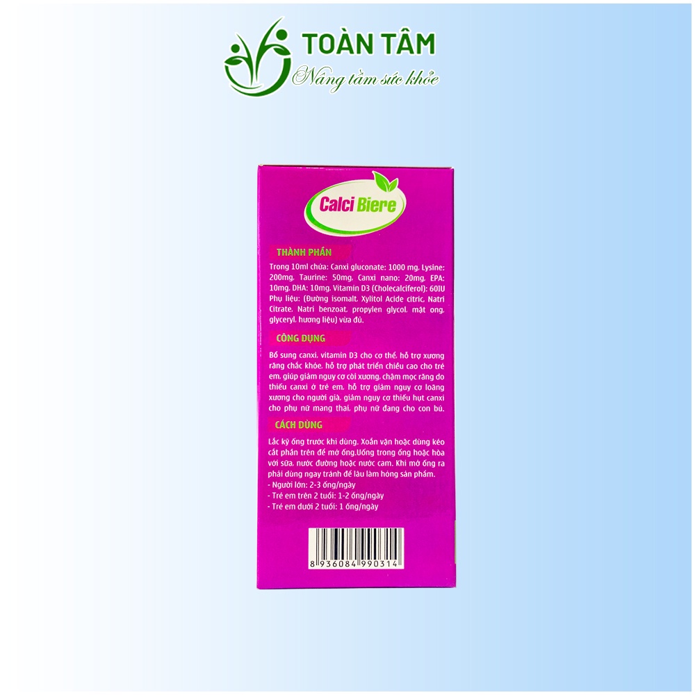 Siro CALCI BIERE cho bé, siro canxi chống còi xương cho trẻ VIGOR Toàn Tâm