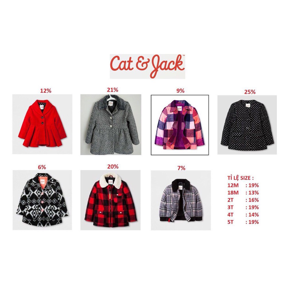 Sỉ Combo 10 Áo dạ bé trai / bé gái Cat & Jack size 12m đến 5t. Chất dạ hàng xuất xịn đẹp lắm