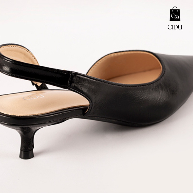 Giày Cao Gót Nữ Êm Chân Chống Trơn Trượt Da Mịn Slingback Cidu GN06