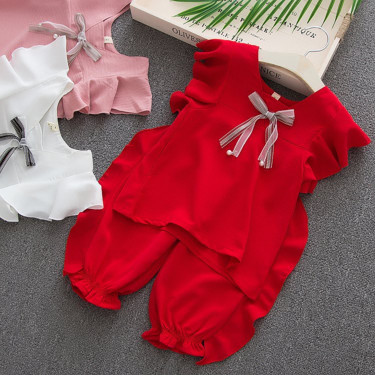 🔥🔥 FLASH SALE 🔥🔥 - Bộ cộc tay bé gái nhún bèo nơ ngực siêu xinh điệu đà. Cotton co giãn, thoáng mát mùa hè - HG036