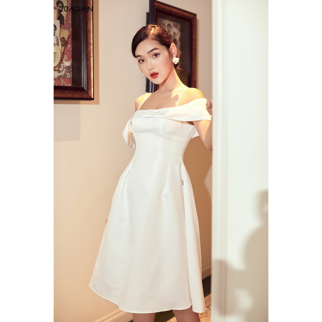 Đầm xòe nơ ngực trễ vai 20AGAIN DEA1315 | BigBuy360 - bigbuy360.vn