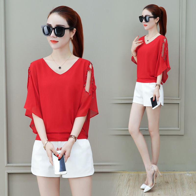 Áo Sơ Mi Chiffon Tay Ngắn Cổ Chữ v Thời Trang 2020 Dành Cho Nữ