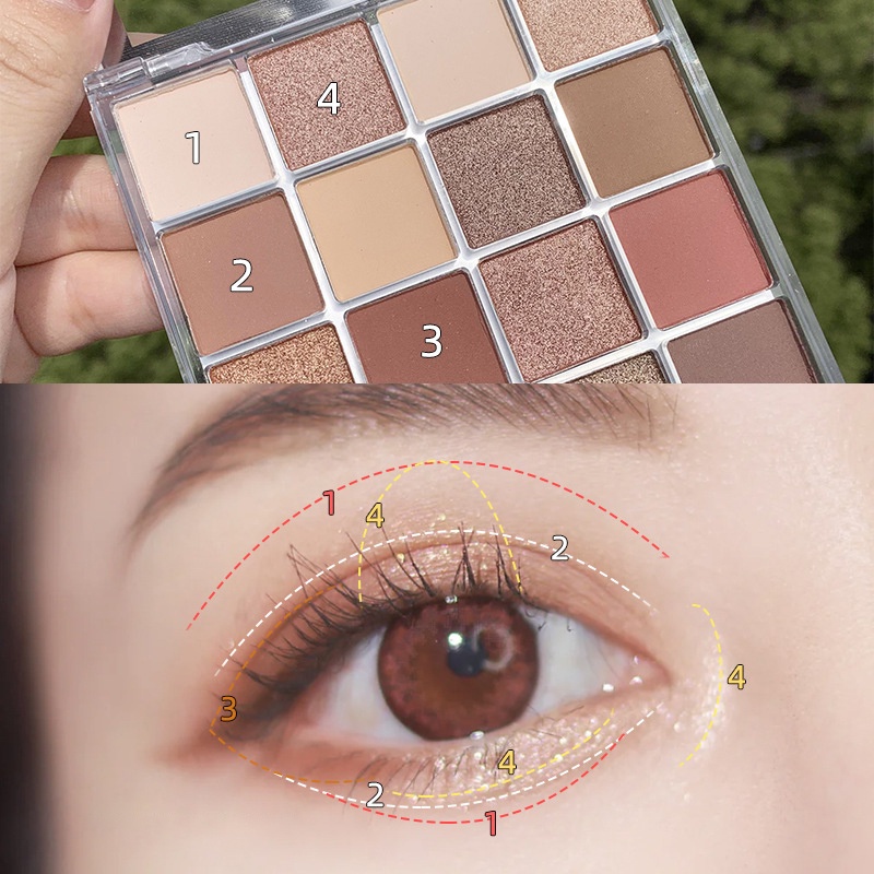 Bảng phấn mắt MISS LARA 16 màu sắc tông lì và ánh nhũ lấp lánh chống thấm nước