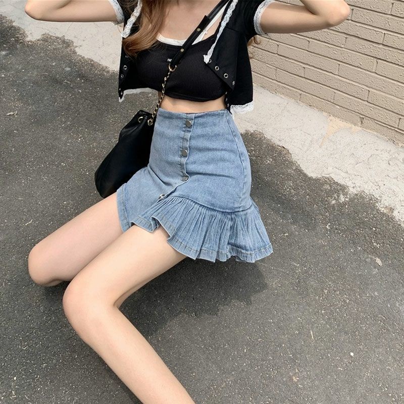 Chân váy jean Chữ A Lưng Cao Thời Trang Mới