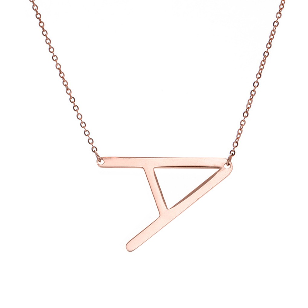 Dây chuyền inox màu vàng hồng phối mặt dây kim loại khắc chữ đơn giản