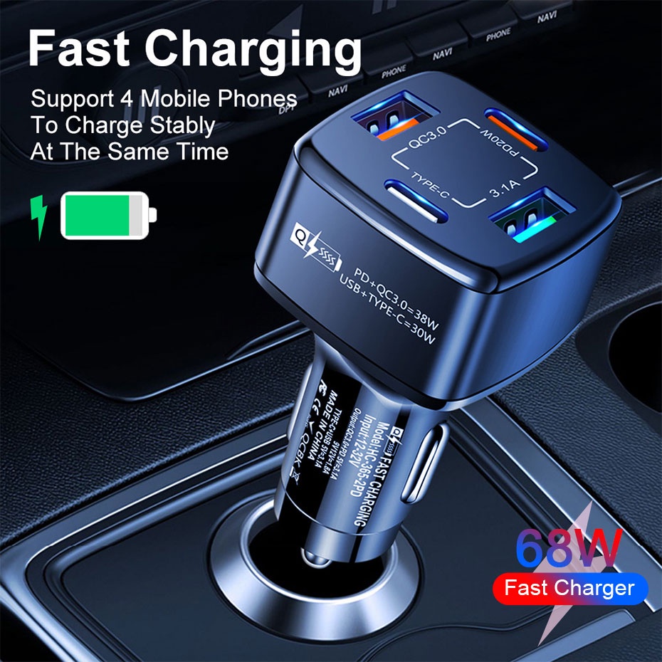 SEAMETAL Bộ Sạc Nhanh 4 Cổng USB QC3.0 PD 20W Loại C 12V 24V