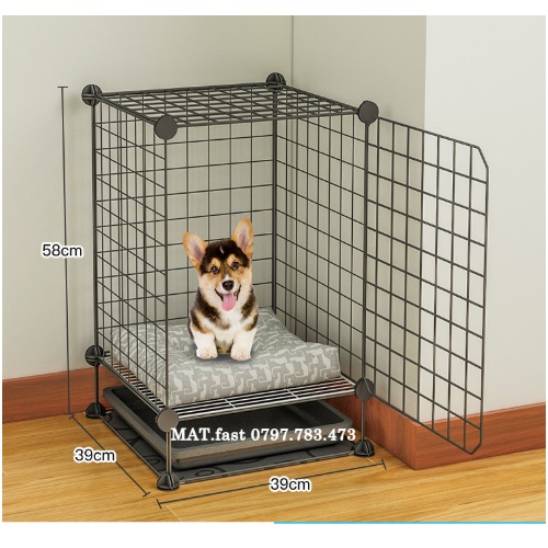 Chuồng Chó lắp ghép 2 ô bằng lưới sắt , có chân - kèm khay vệ sinh ( đa dạng kích thước )