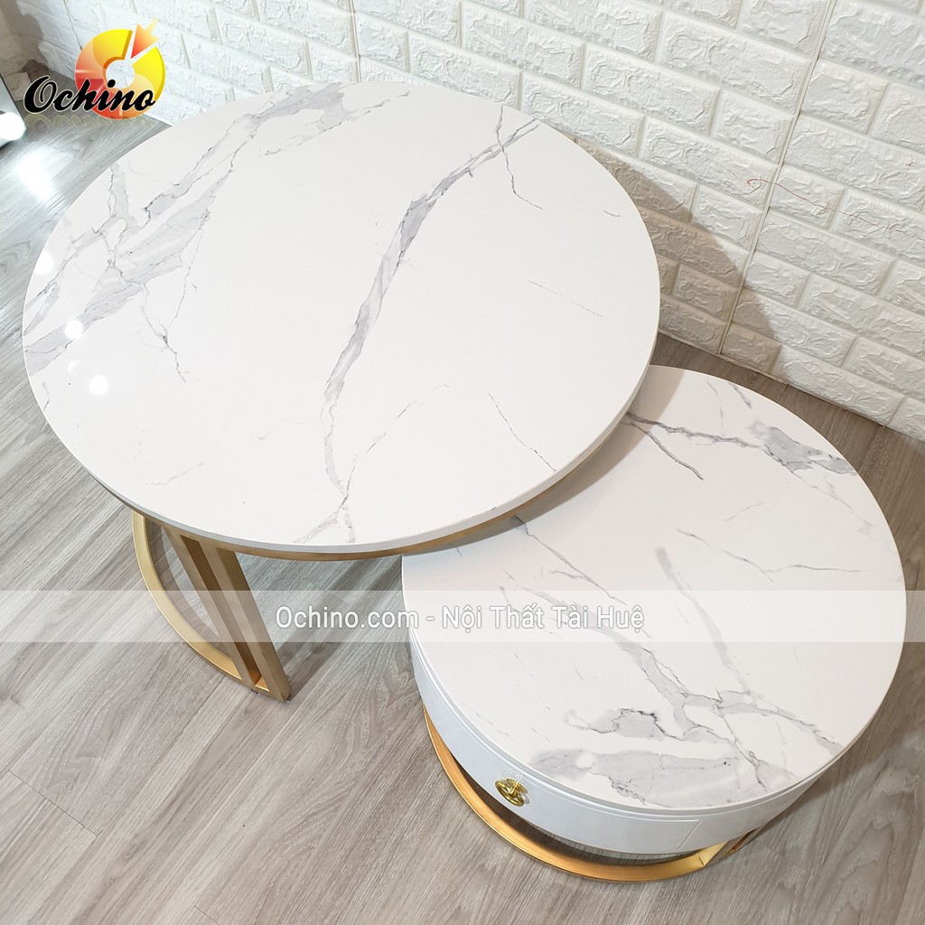 Bàn trà đôi tròn mặt đá Cao cấp có ngăn để đồ thích hợp với sofa, bàn trà phòng khách ( Có SẴn)