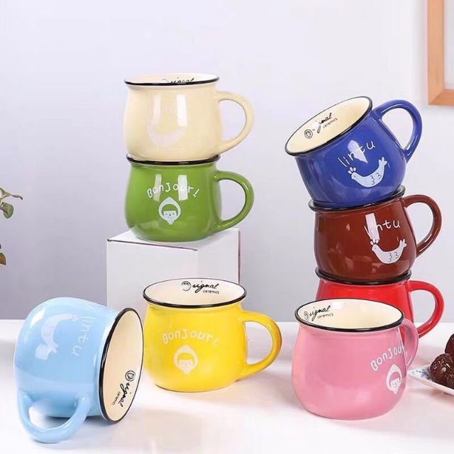 Cốc sứ, Ly sứ cà phê, trà in logo 8 màu 350ml