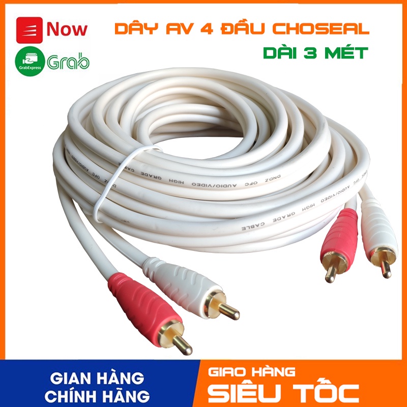 Cáp AV 4 đầu hoa sen (RCA) cao cấp CHOSEAL dài 3m