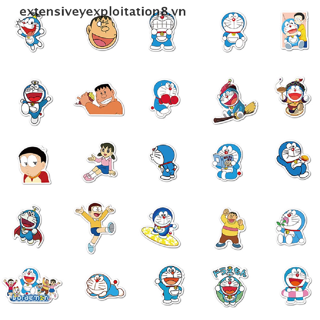 Bộ 50 Miếng Dán Hình Doraemon Trang Trí Xe Hơi / Laptop / Vali / Ván Trượt / Xe Máy