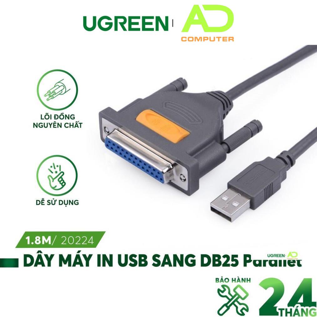 Dây máy in USB sang DB25 Parallet dài 1.8m UGREEN 20224 (Đen)