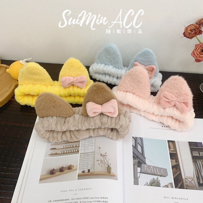 Băng Đô Cài Tóc Rửa Mặt Co Giãn Bản Rộng Bằng Vải Lông Hình Bướm Dễ Thương Phong Cách Hàn Quốc Cho Nữ