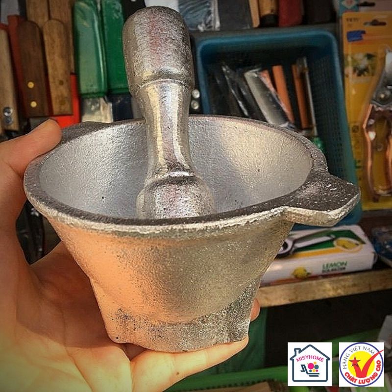 Bộ Chày Cối Mini Nhỏ Gang Nhôm Đúc Giã Hạt Tiêu Đồ Ăn Dặm Tỏi Ớt Dầm Hoa Quả Misyhome