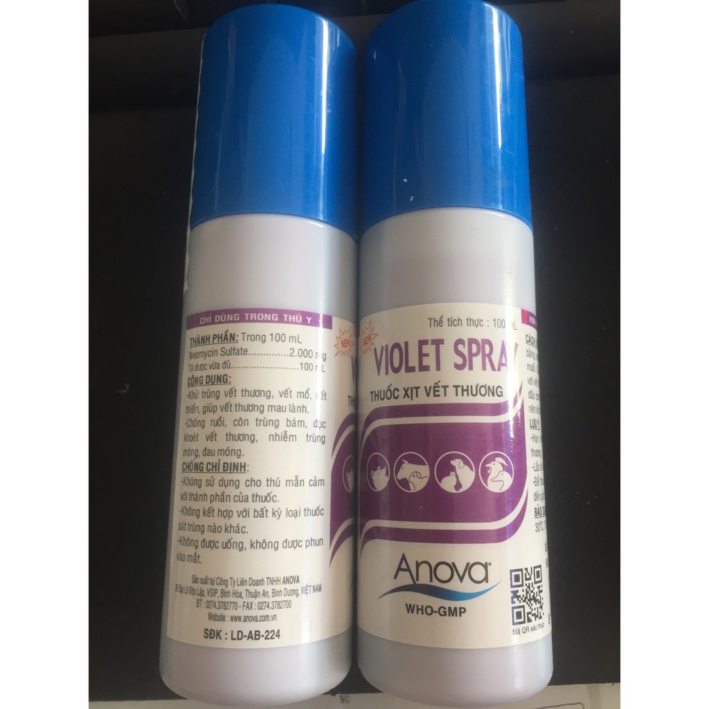Chai xịt vết thương cho gia súc 100ml - tím