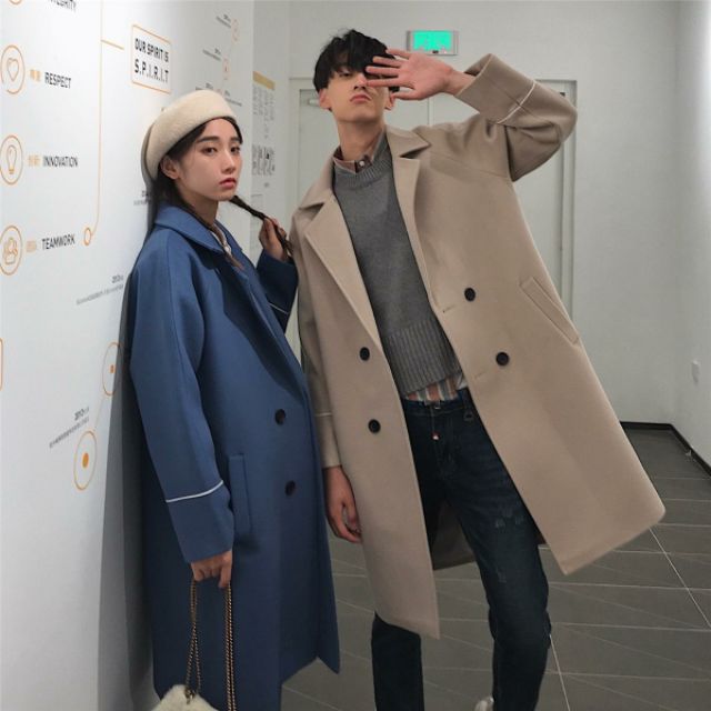 (sẵn )Áo khoác dạ măng tô kết hợp viền tay, phong cách Hàn Quốc | BigBuy360 - bigbuy360.vn