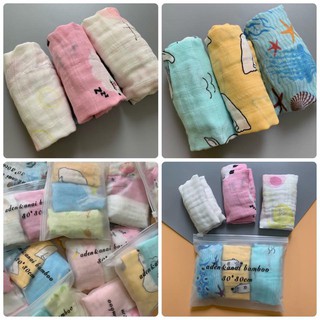 Túi zip 3 khăn xô sợi tre 4 lớp Muslin Tree
