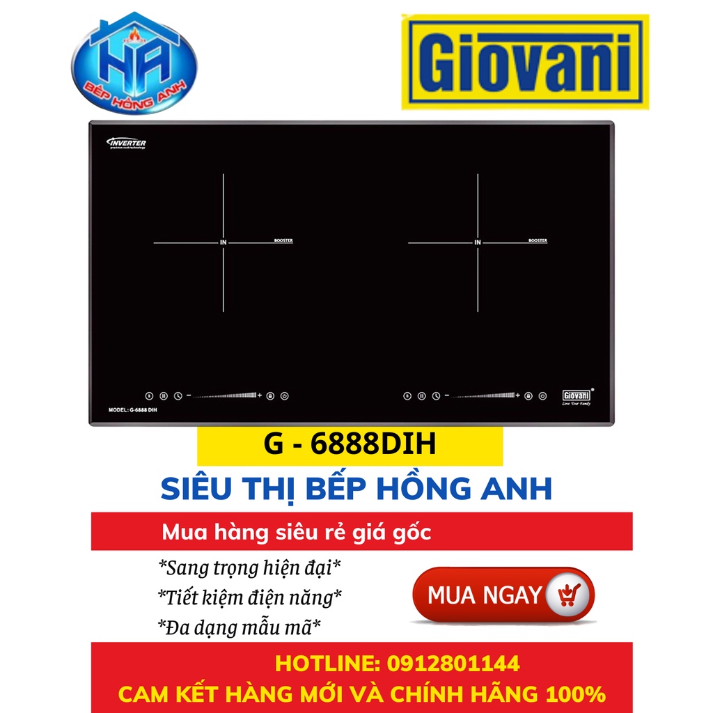 Bếp Điện Từ Giovani G - 6888DIH Hàng Chính Hãng, Bếp Từ Đôi An Toàn, Thông Minh, Hiện Đại