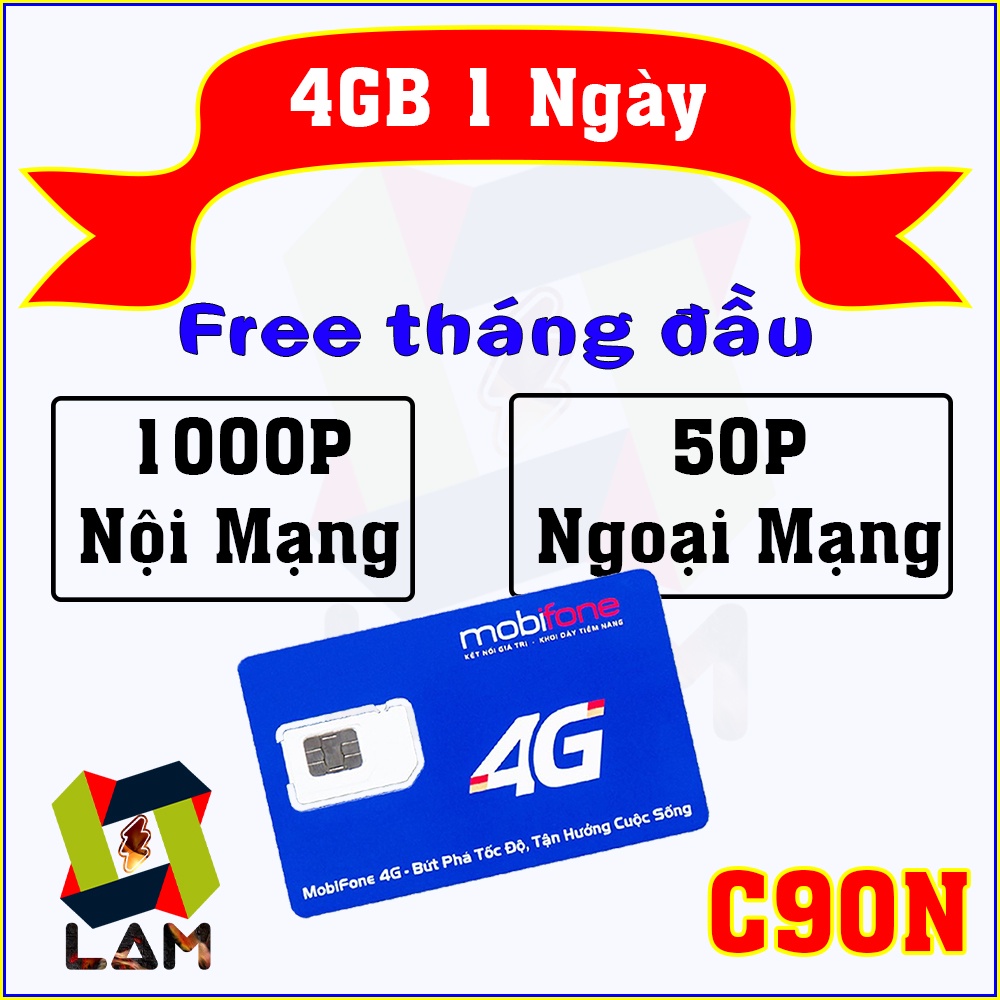 Sim 4G Mobifone C90N (120GB + 1000 Phút + 50 Phút Ngoại Mạng) phù hợp Shipper - Miễn Phí Tháng Đầu
