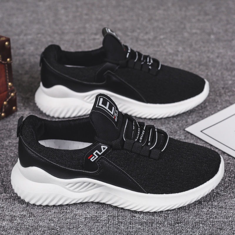 Giày Thể Thao Sneaker Nam Đế Cao Su Vải Lưới Thoáng Khí Mẫu Mới Năm 2021 Hai Màu Đen Trắng GN027