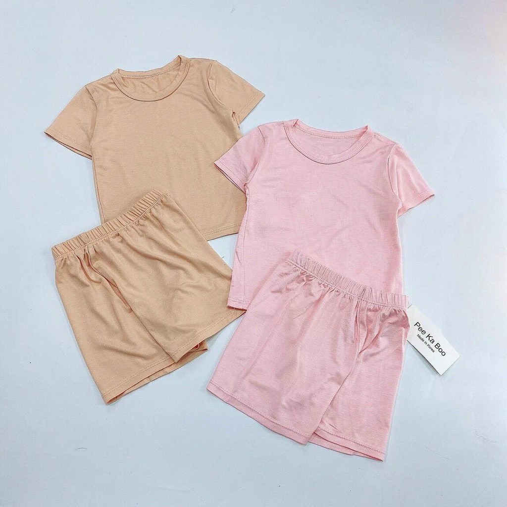 Bộ Peekaboo Cộc Trơn Cotton Thun Lạnh Cao Cấp, Đồ Bộ Cho Bé Trai, Bé Gái Mặc Nhà Mùa Hè 2021 - Hàng Tốt