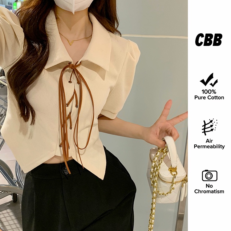 Porozi Áo croptop tay ngắn dáng ôm kiểu Hàn Quốc dễ thương cho nữ