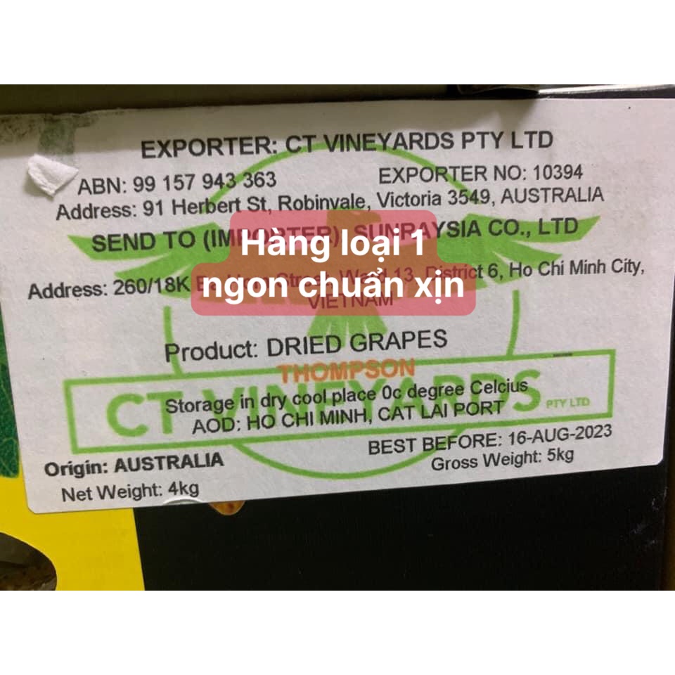 Nho khô nguyên cành Thompson - úc hàng loại 1