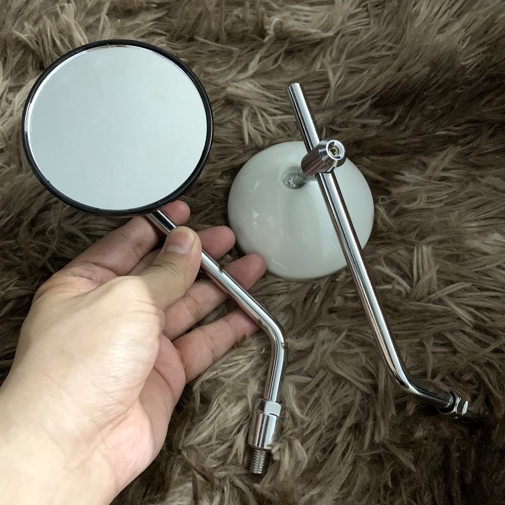 kính/ gương chiếu hậu kiểu tròn - chân 10 li thuận kim loại xi Inox sáng bóng - gắn mọi loại xe (giá 1 kính bên trái)