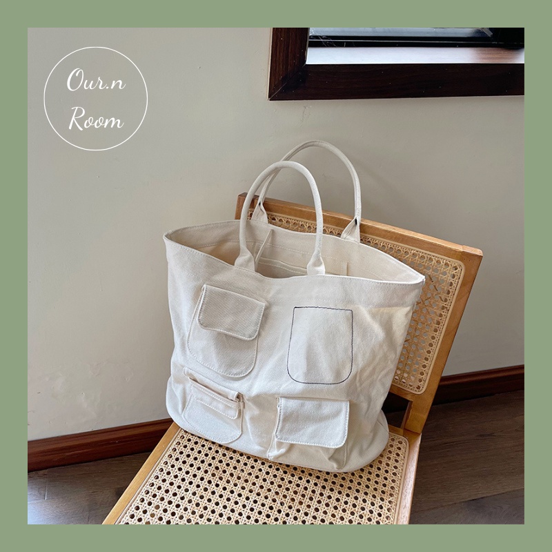 [CÓ SẴN] TÚI TOTE CANVAS HỌA TIẾT 4 TÚI NHỎ PHONG CÁCH HÀN QUỐC