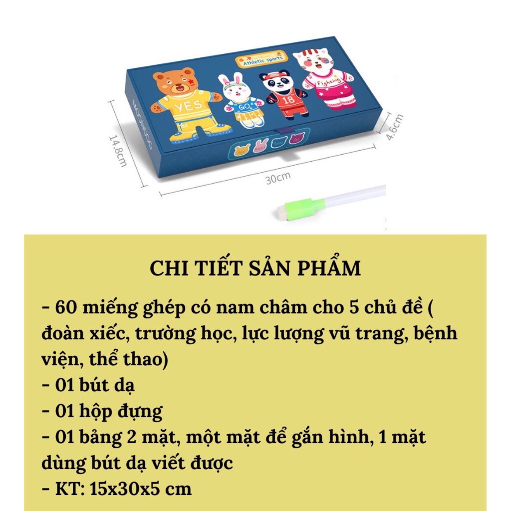 Bộ ghép hình có nam châm phối đồ cho Gấu Thỏ, 5 chủ đề đoàn xiếc, trường học, cảnh sát..  - Beofamily