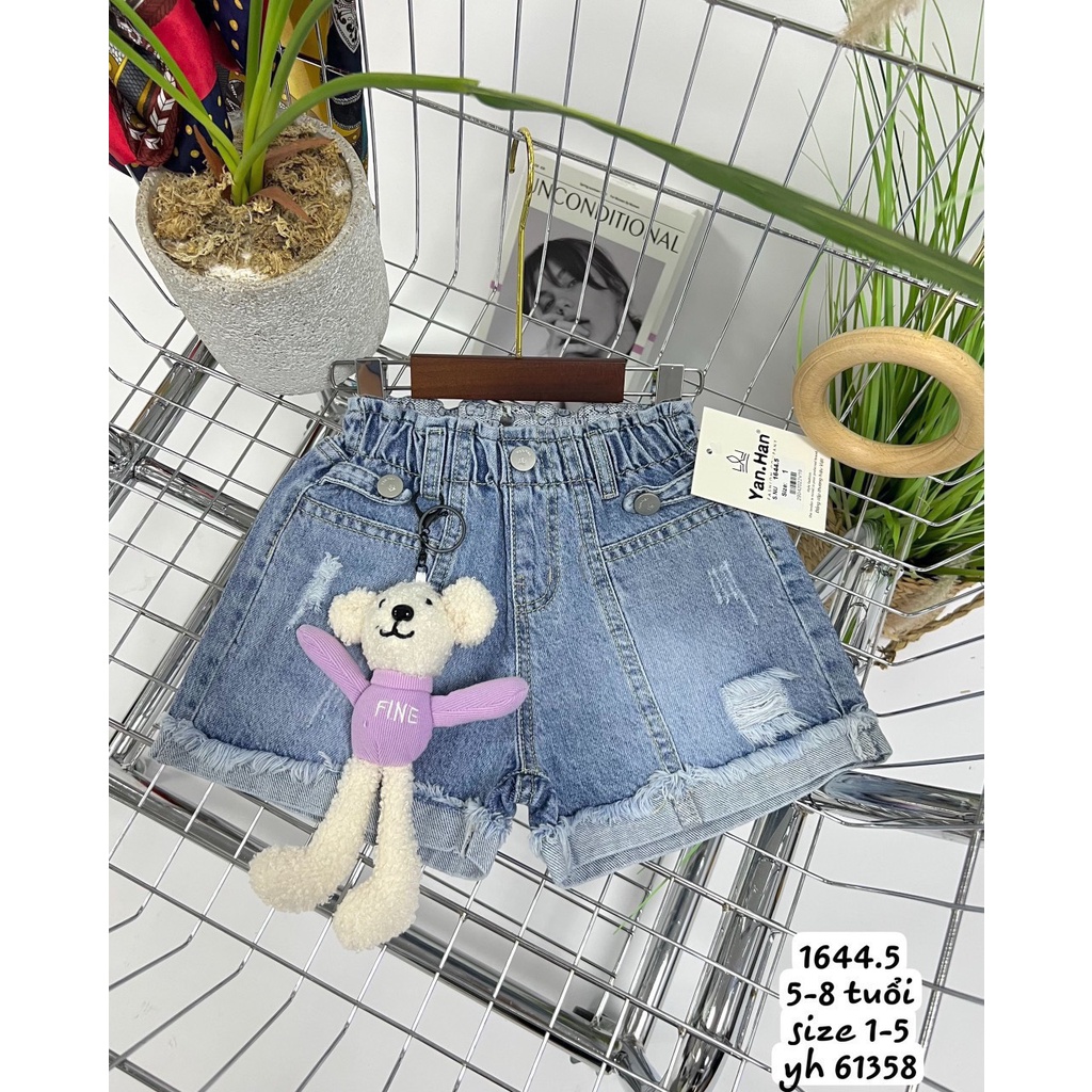 SHORT JEAN 2 NÚT KÈM KITTY BÔNG CHO BÉ GÁI