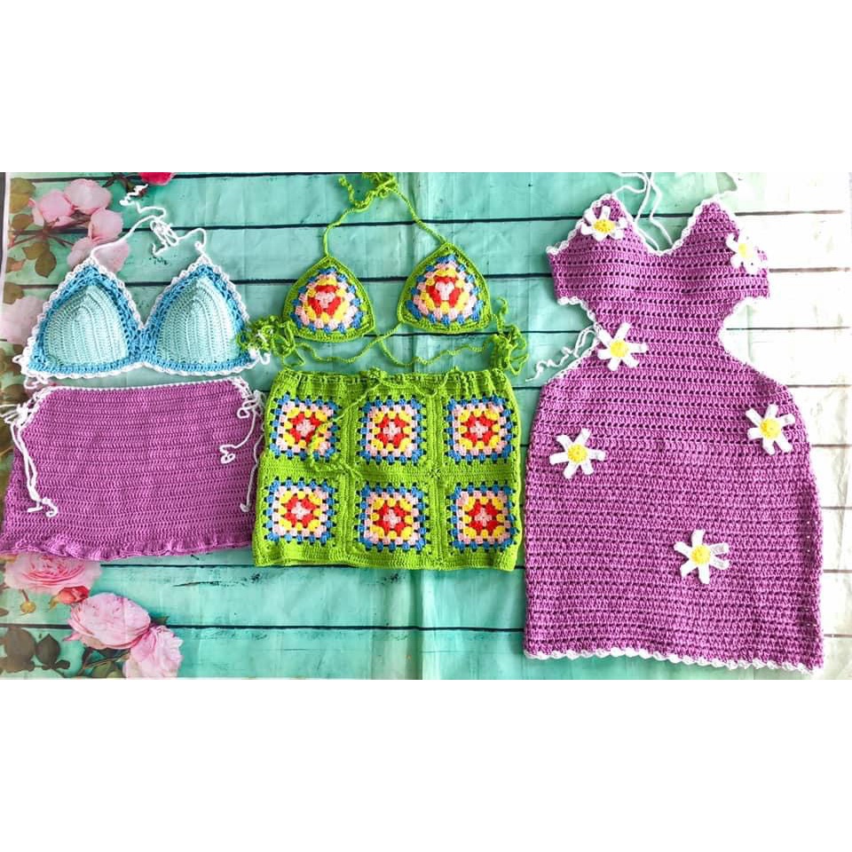 SET BIKINI VÁY MÓC LEN ÁO XANH VÁY TÍM PHỐI SB104