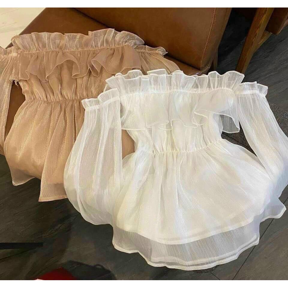Áo Trễ Vai Babydoll Tiểu Thư Trắng [Freeship] Áo Đũi Tơi Siêu Xinh Tiểu Thư