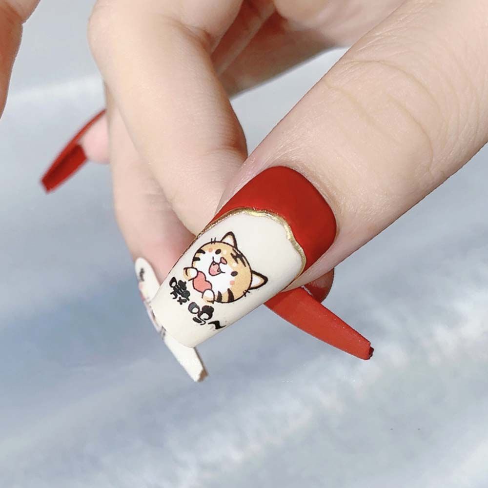 [Hàng mới về] Miếng dán trang trí móng tay in hình năm mới 2022 hoạt hình không thấm nước