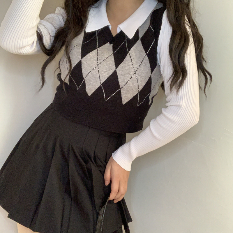 Vest Korean Fashion V-neck Plaid Sweater