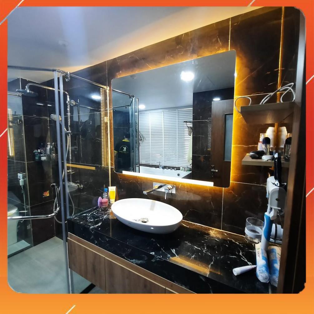 gương phòng tắm đèn led hoàng kim cảm ứng 3 chạm sương đồng hồ nhiệt độ hiện đại kích thước 40x60 - guonghoangkim mirror