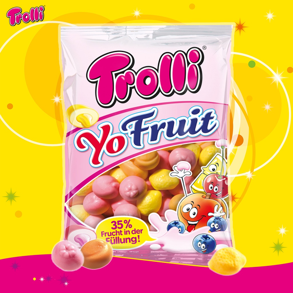 [TROLLI YO FRUIT] Kẹo Dẻo Trolli YO FRUIT Có Nhân Trái Cây Tan Chảy Gói 200gr