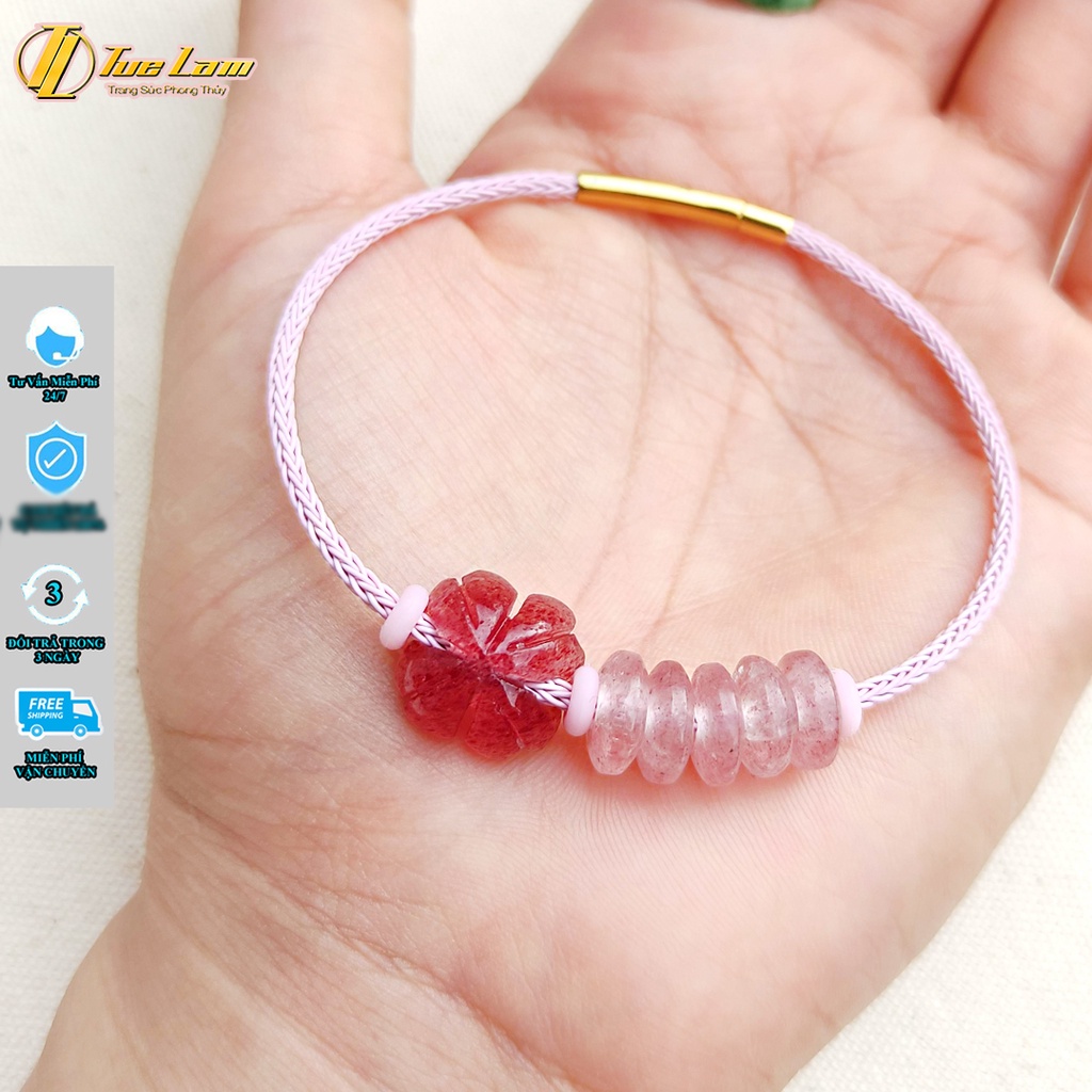 Vòng tay ngũ điếu phong thủy mix cỏ 4 lá thạch anh dâu tây hồng, hợp mệnh hỏa thổ, tài lộc may mắn - Tuệ Lâm