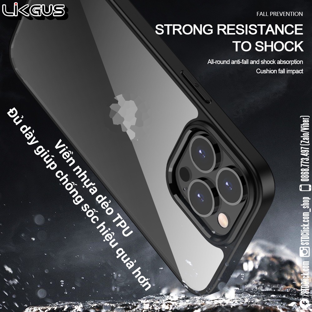 ỐP LƯNG IPHONE 13 PRO MAX - 13 PRO - 13 LIKGUS CHÍNH HÃNG SIÊU MỎNG LƯNG NHỰA CỨNG TRONG VIỀN DẺO
