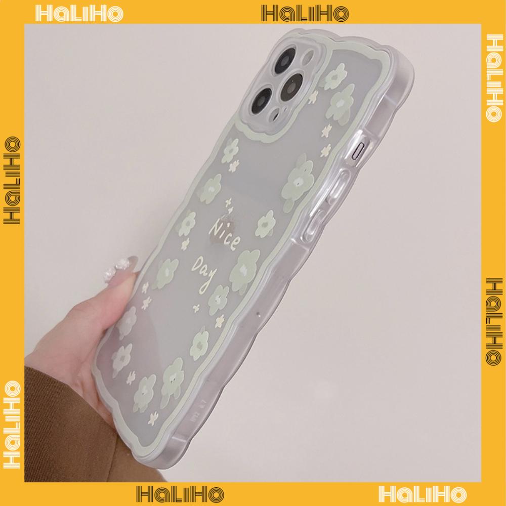 iPhone Case Silicone Soft Case Clear Case Wave Airbag Shockproof Camera Cover Protection Green Flower Compatible For iPhone 11 iPhone 13 Pro Max iPhone 12 Pro Max iPhone 7 Plus