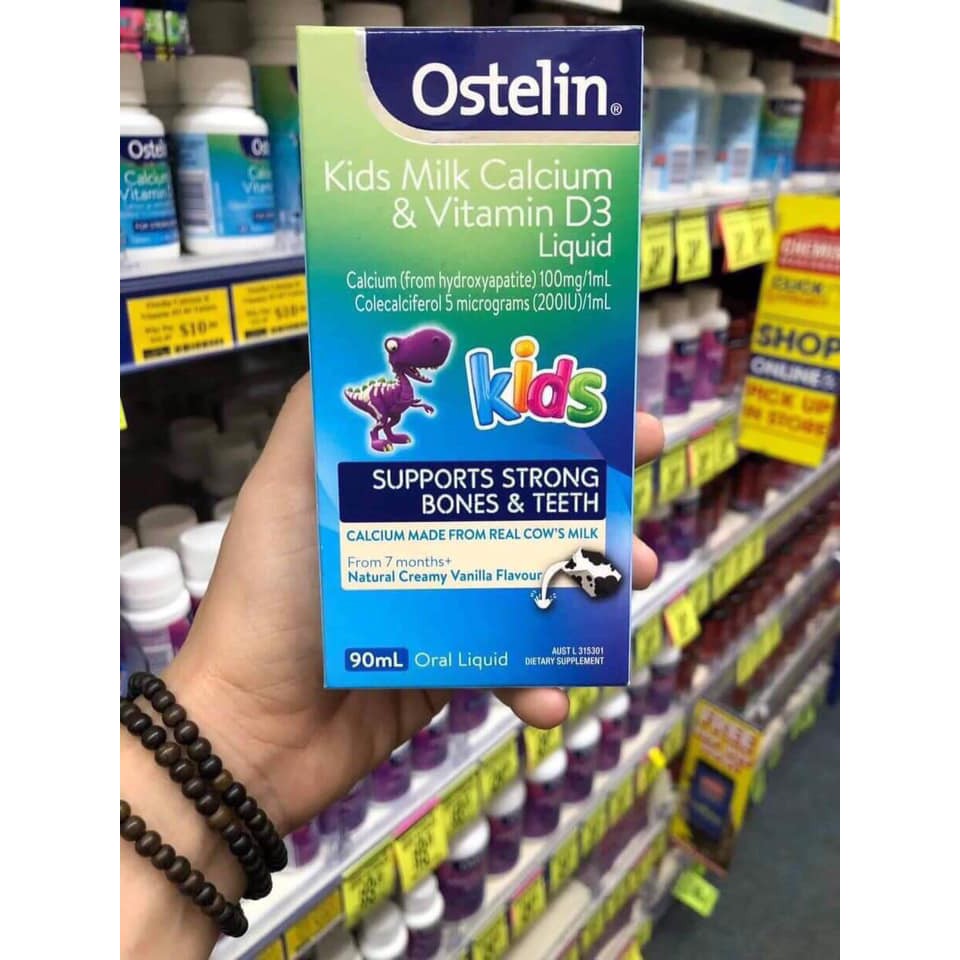 Canxi &amp; Vitamin D3 Ostelin dạng nước cho bé 90ml - Kids Milk Calcium &amp; Vitamin D3 Liquid Ostelin