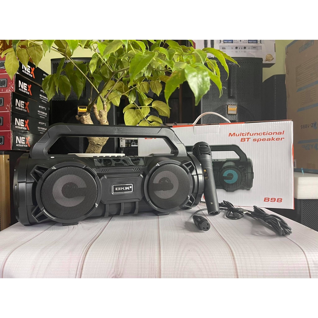 LOA BKK mã B98 KÈM 1 MIC CÓ DÂY CẮM TRỰC TIẾP + CÁP SẠC + CÁP AUX