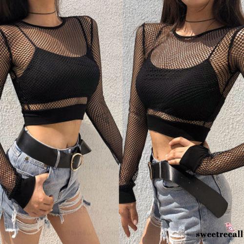 Áo lửng tay dài phối lưới quyến rũ cho nữ