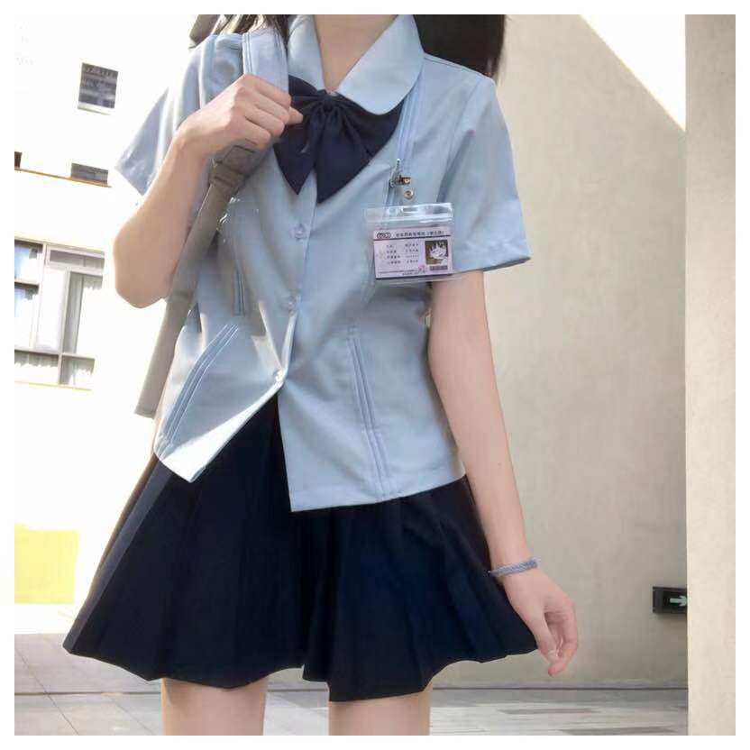 Áo sơ mi tay ngắn xếp ly kiểu Nhật Bản dễ thương cho nữ