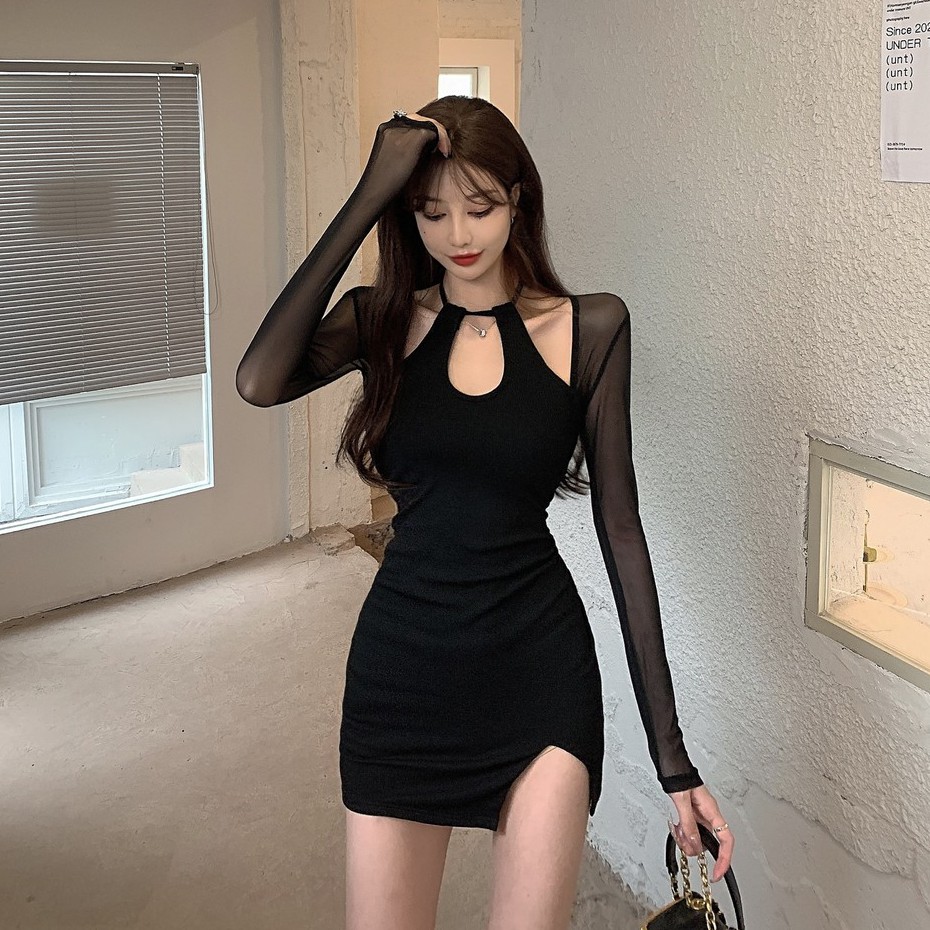 QADCOL  Đầm QADCOL tay dài phối ren thời trang dành cho nữ