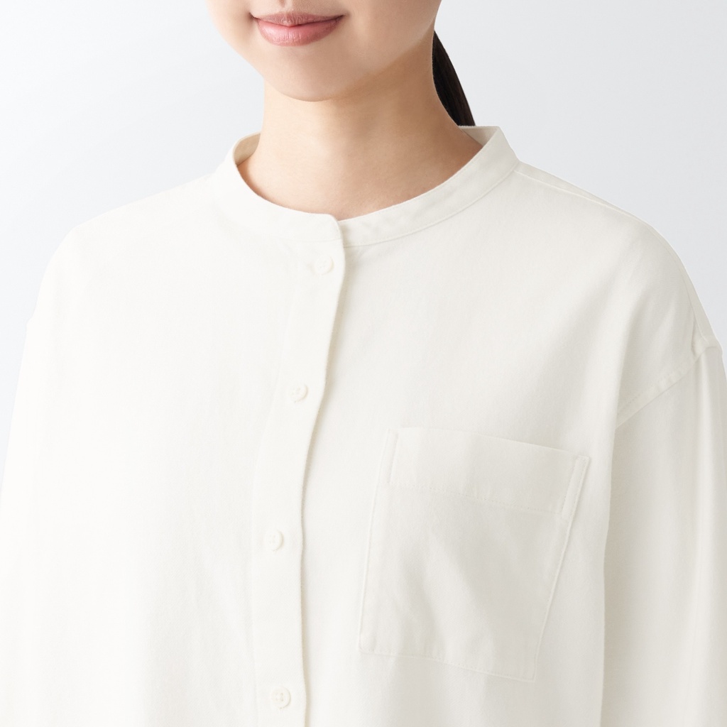 Muji Áo Sơ Mi Nữ Cổ Trụ Vải Flannel
